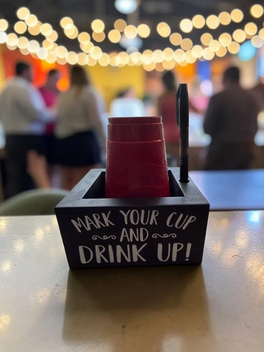 Single Cup Holder with Marker Slot Wooden Mark Your Cup and Drink Up Cup Holder